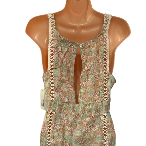 AQUA Rayon Shift Floral Weekend Casual Peasant Nap Dress Crochet Trim Sundress - Picture 13 of 16